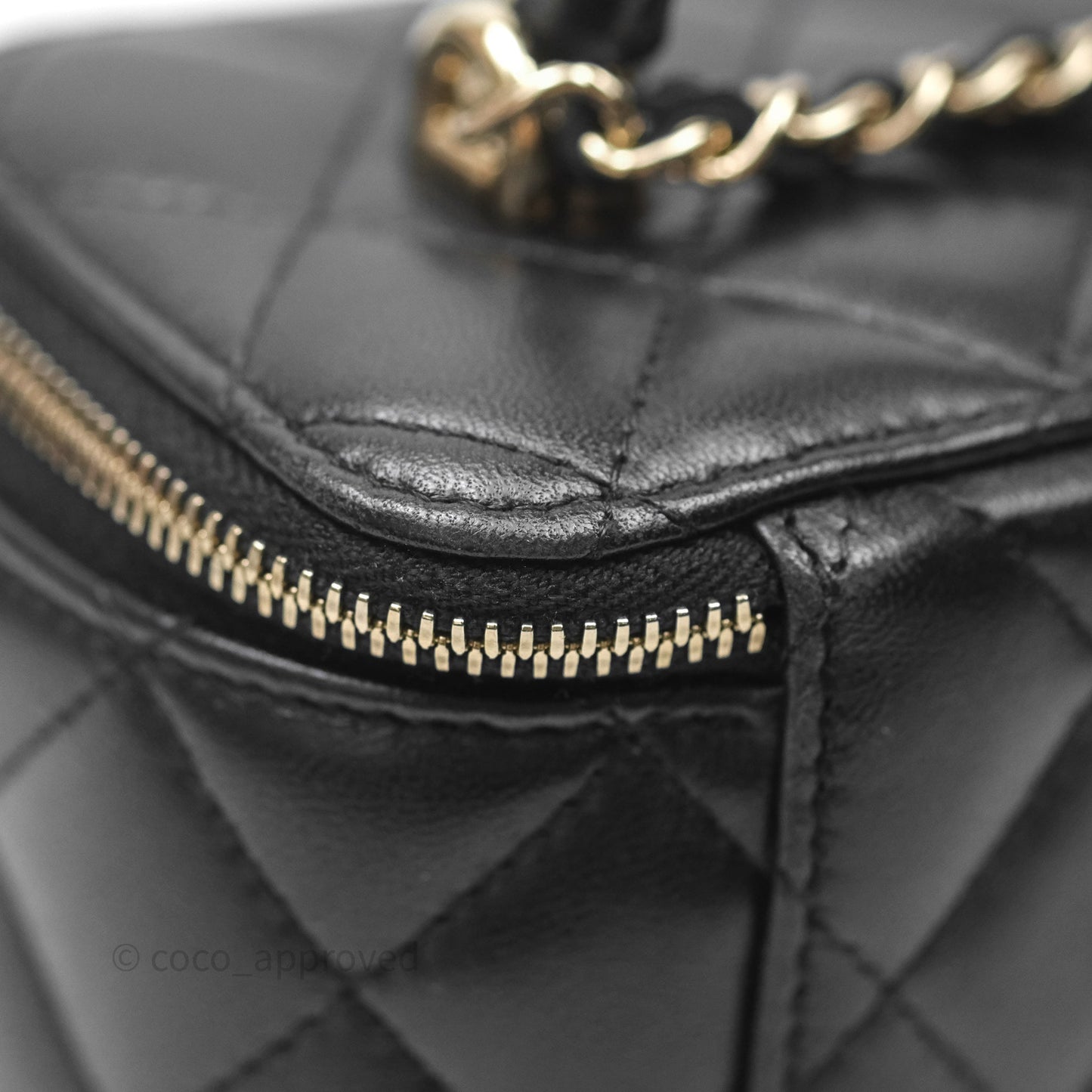 Chanel Vanity Rectangular Top Handle Black Lambskin Gold Hardware