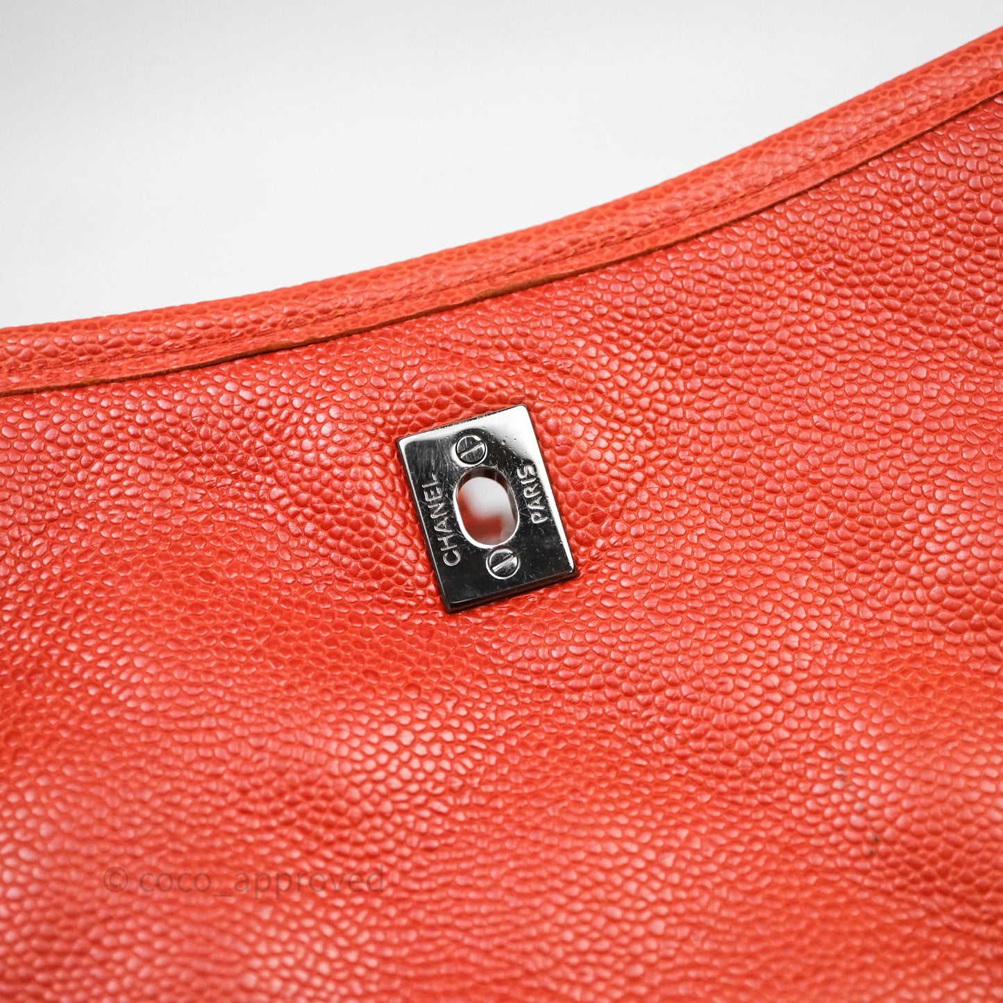 Chanel Flap Bag Caviar Orange Silver Hardware