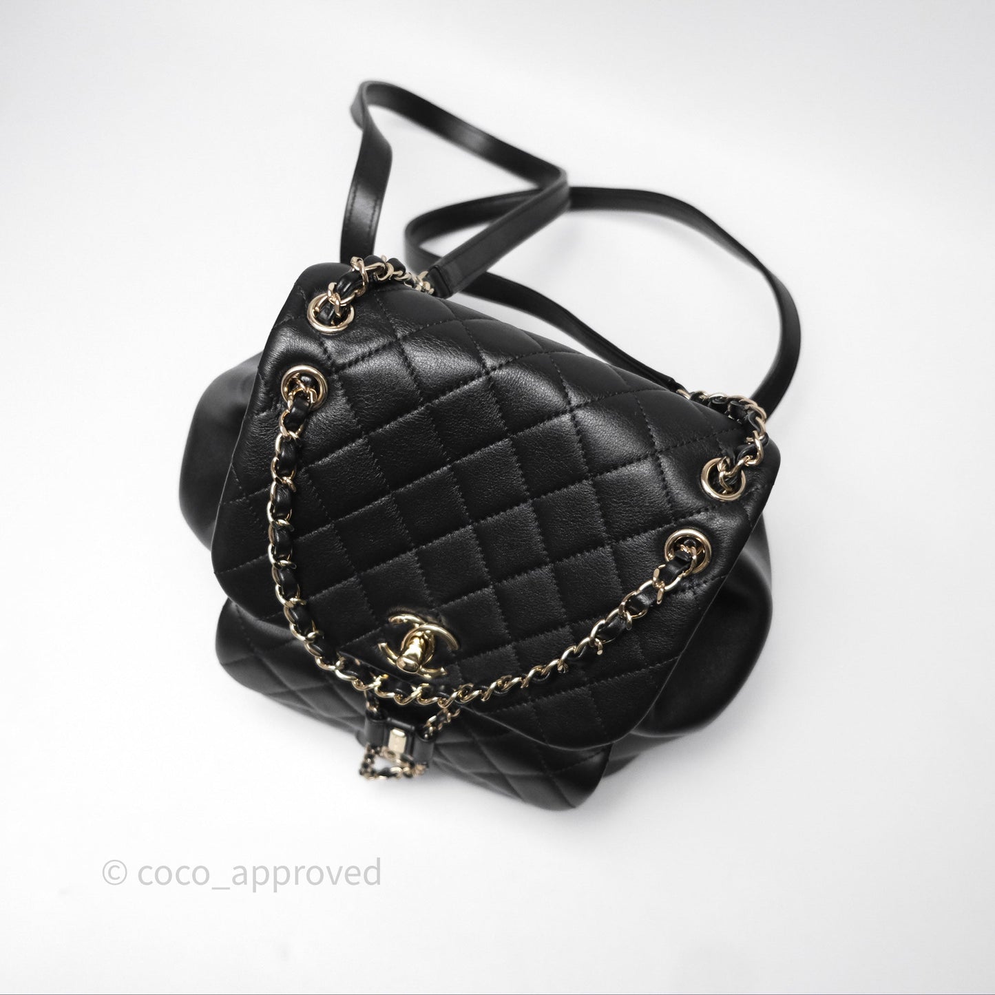 Chanel Quilted Large Duma Drawstring Backpack Black Lambskin Gold Hardware