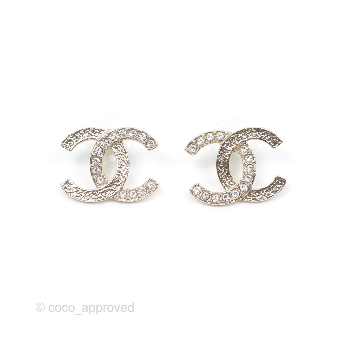 Chanel CC Half Crystal Earrings Gold Tone 23P