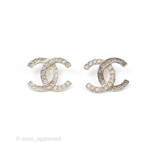 Chanel CC Half Crystal Earrings Gold Tone 23P