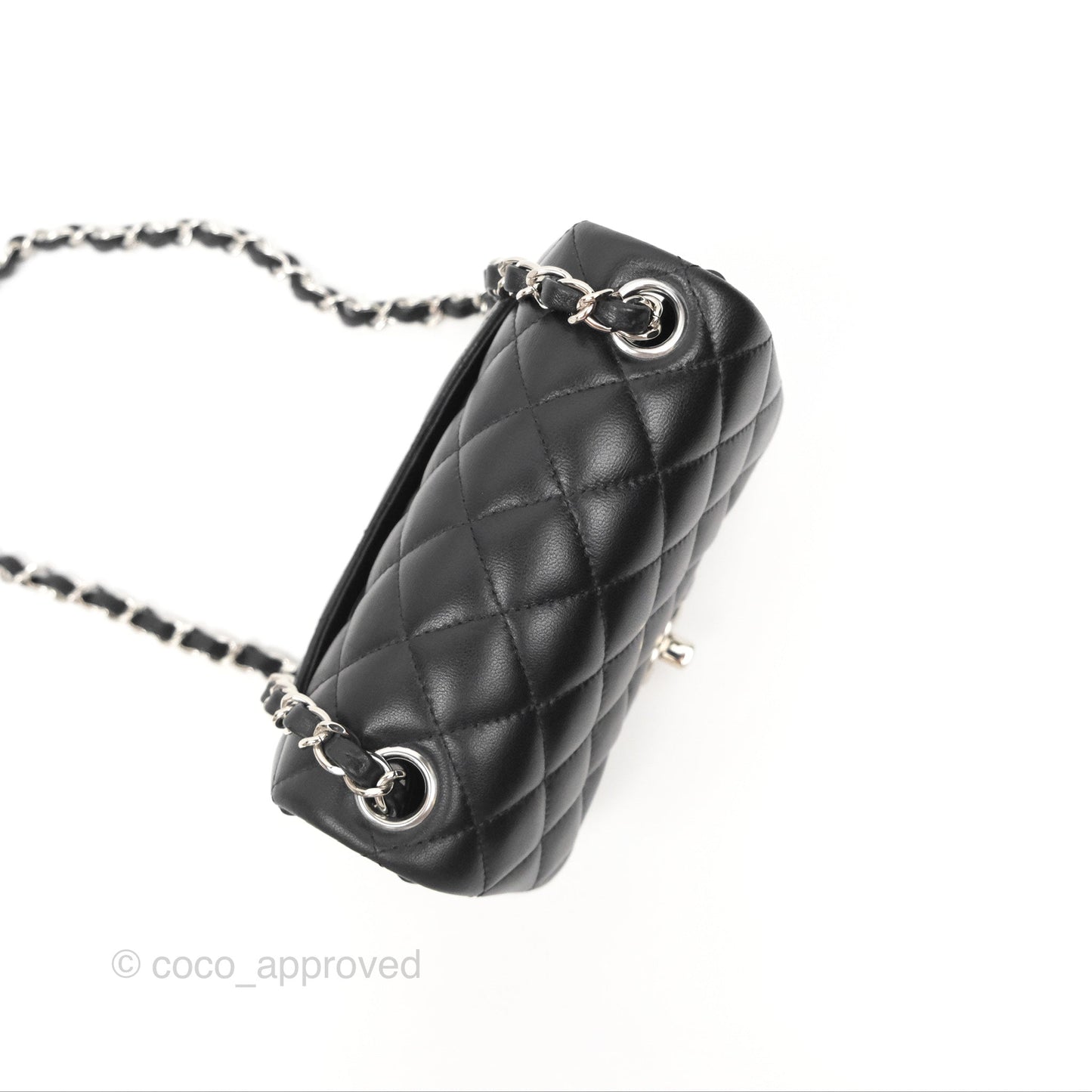 Chanel Mini Square Flap Quilted Black Lambskin Silver Hardware