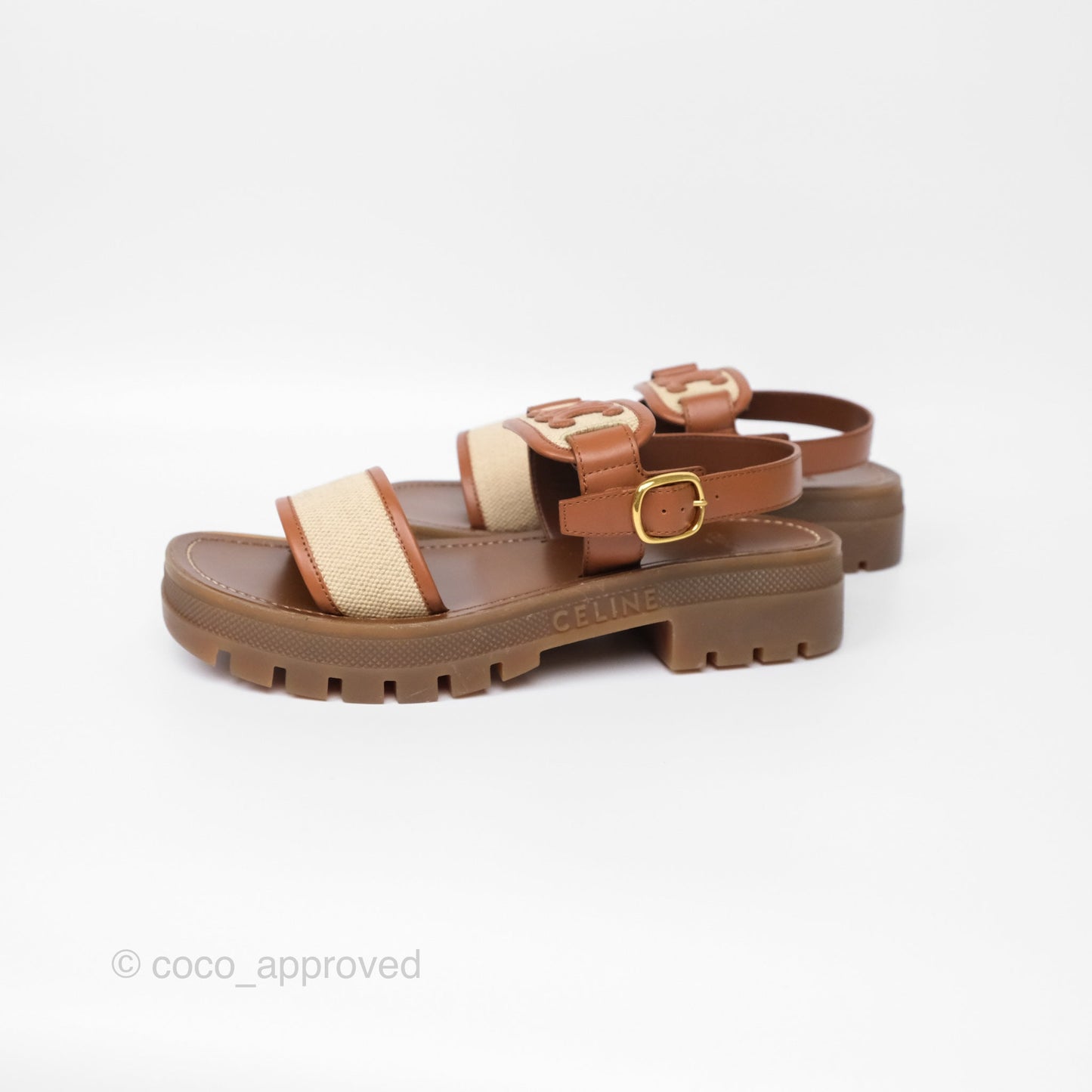 Celine Clea Triomphe Sandals Calfskin Vegetal Tanning & Canvas Size 36