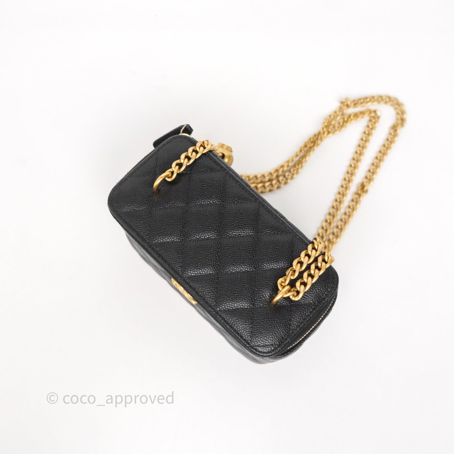Chanel Vanity with Heart Adjustable Chain Black Caviar Aged Gold Hardware