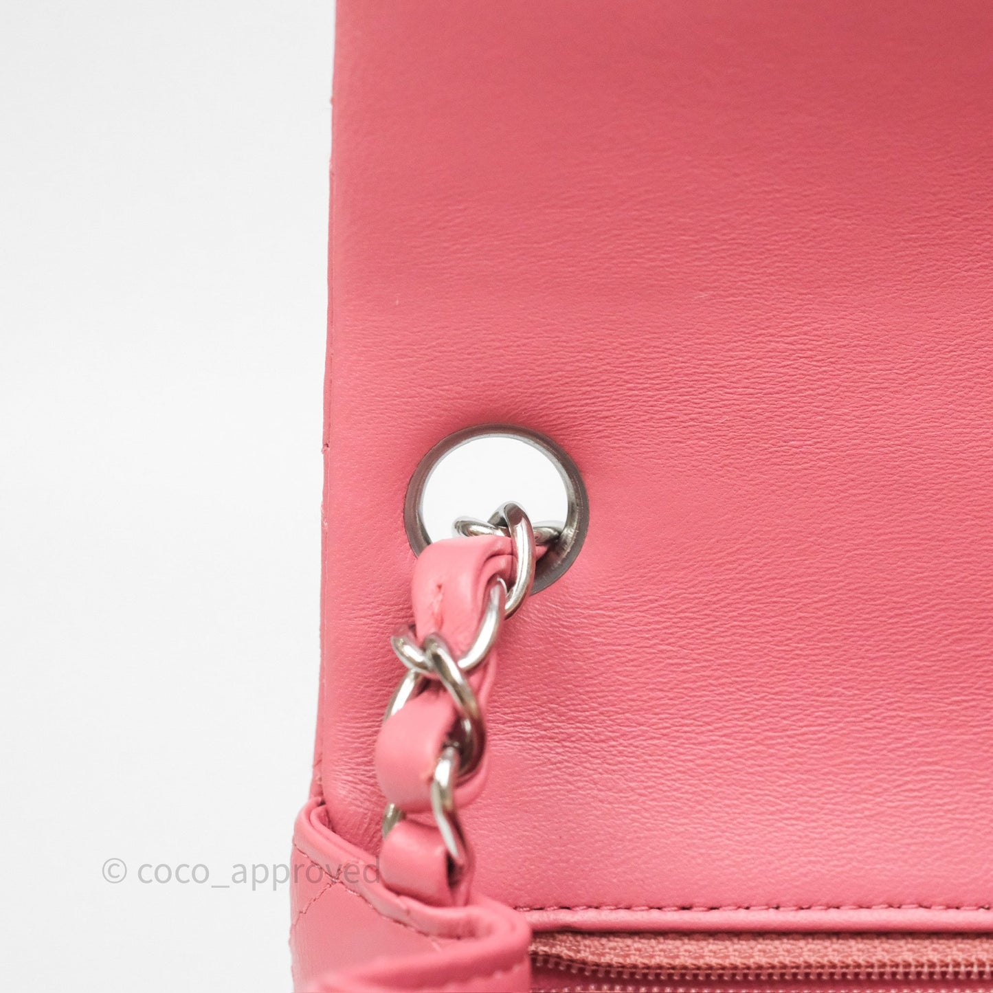 Chanel Mini Square Flap Quilted Pink Lambskin Silver Hardware