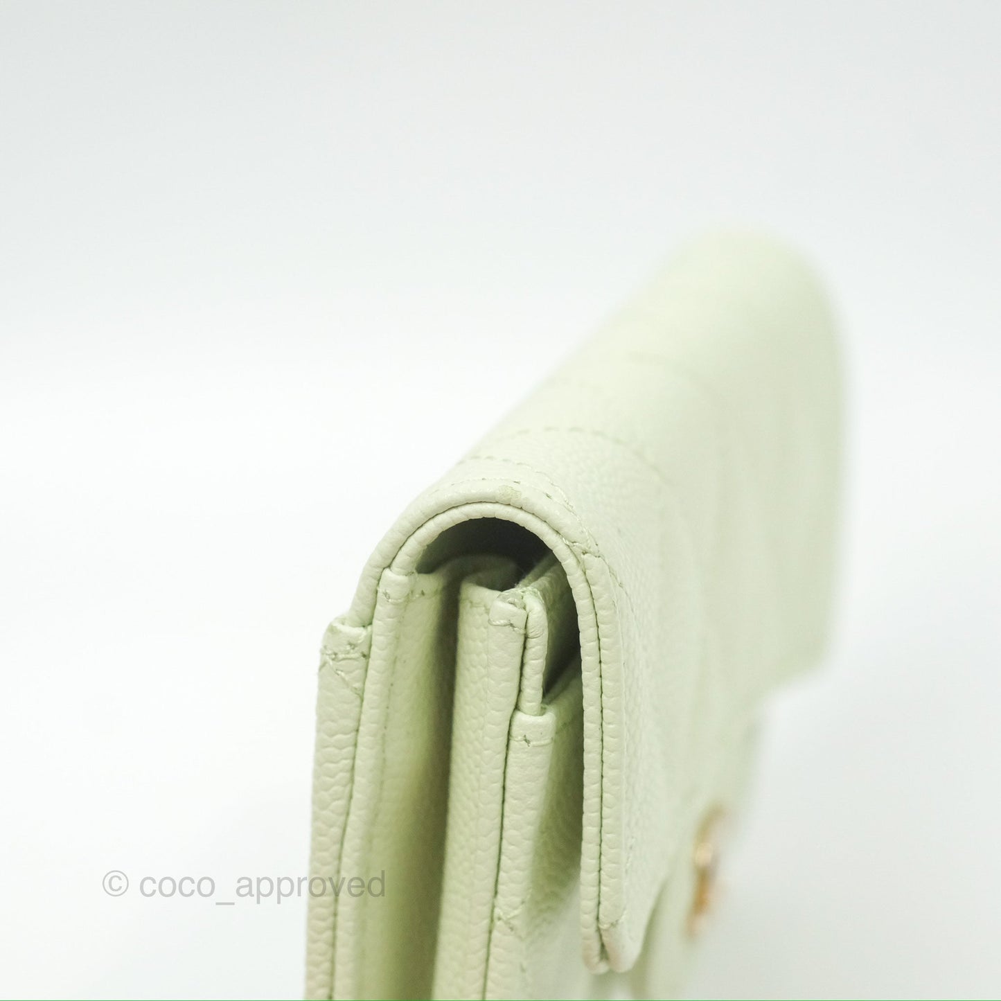 Chanel Quilted Flap Card Holder Light Green Caviar Gold Hardware