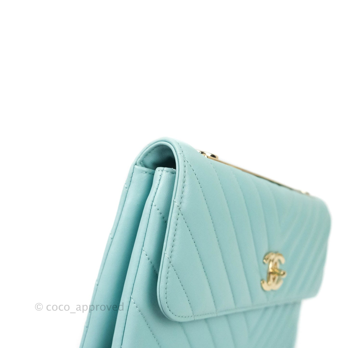 Chanel Trendy CC Chevron Lambskin Flap Bag Tiffany Blue Gold Hardware