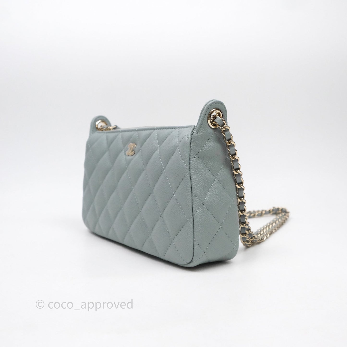 Chanel Clutch on Chain Tiffany Green Caviar Gold Hardware