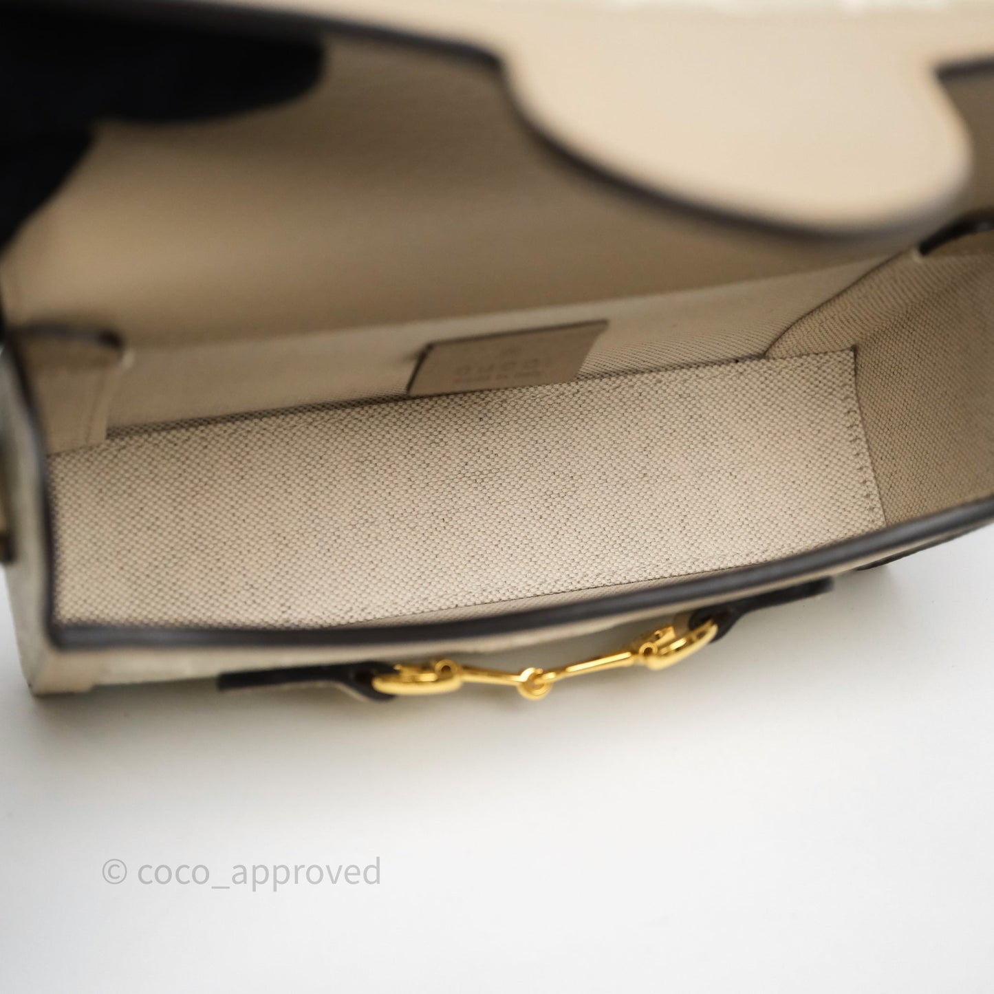 Gucci Horsebit 1955 Mini Bag Beige/ White GG Supreme Canvas Gold Hardware