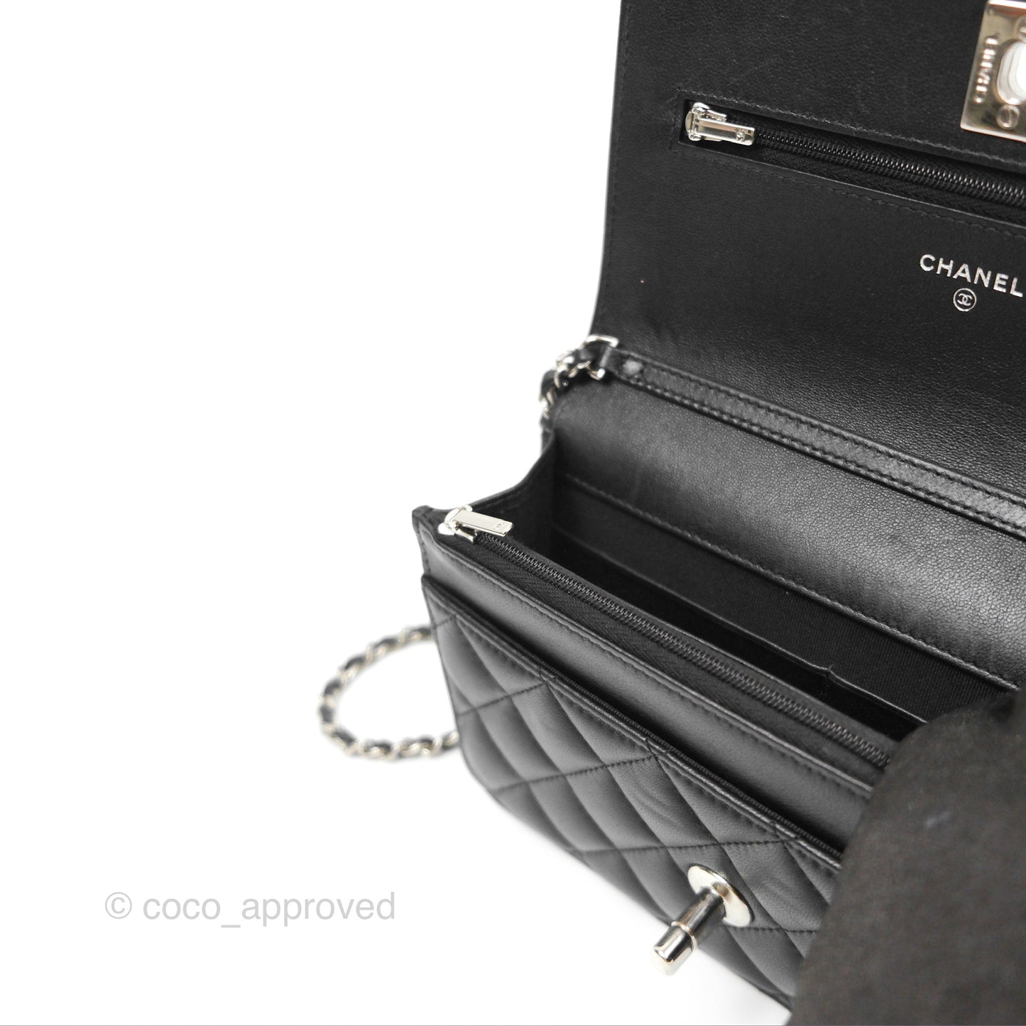 Chanel Gradient CC Wallet On Chain WOC Black Lambskin Silver Hardware 23K