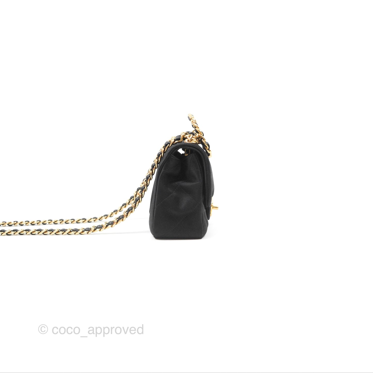 Chanel Mini Square with Crystal Top Handle Black Satin Gold Hardware