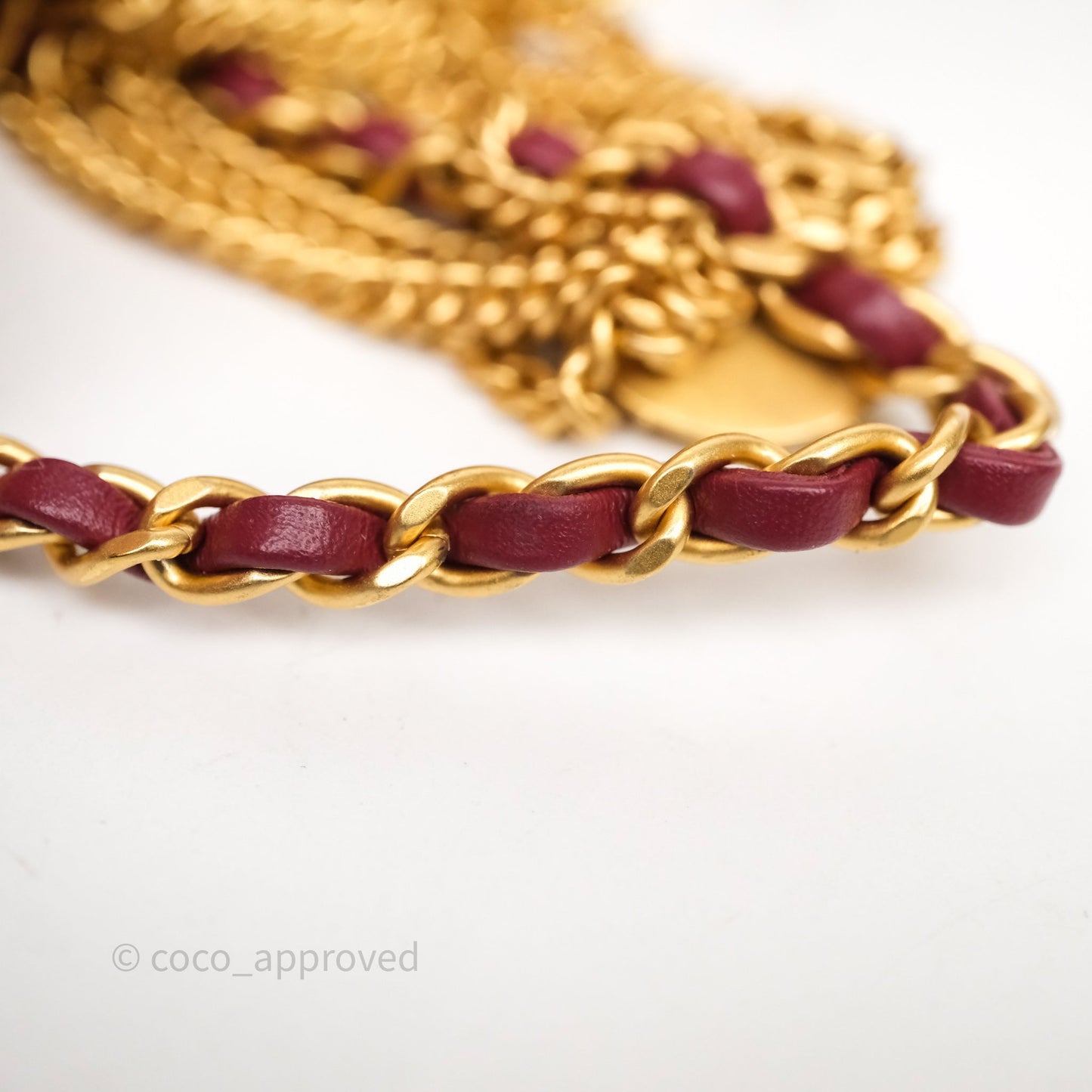 Chanel Quilted Accordion Flap Bag with Button on Chain Burgundy Lambskin Aged Gold Hardware 22A