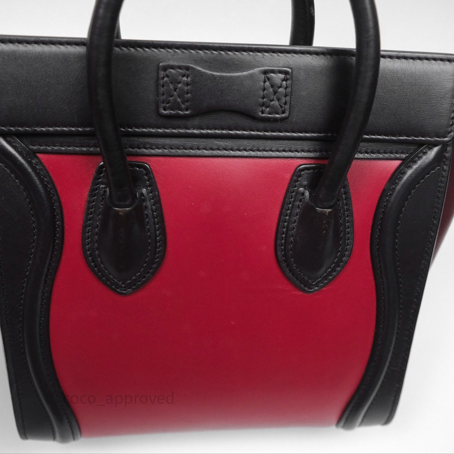 Celine Nano Luggage Satin Calfskin Gold Hardware Red/ Dark Brown