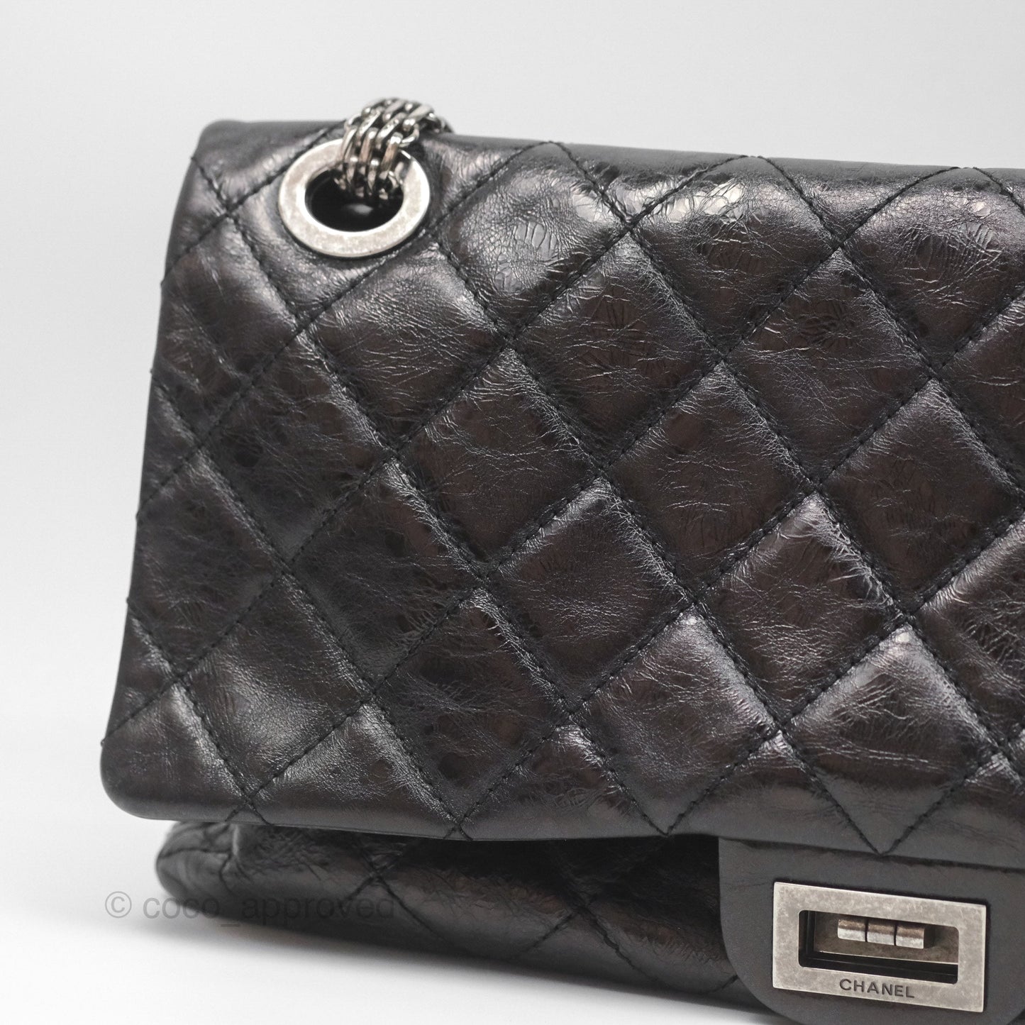 Chanel 228 Reissue Flap Quilted Black Crumpled Calfskin Ruthenium Hardware