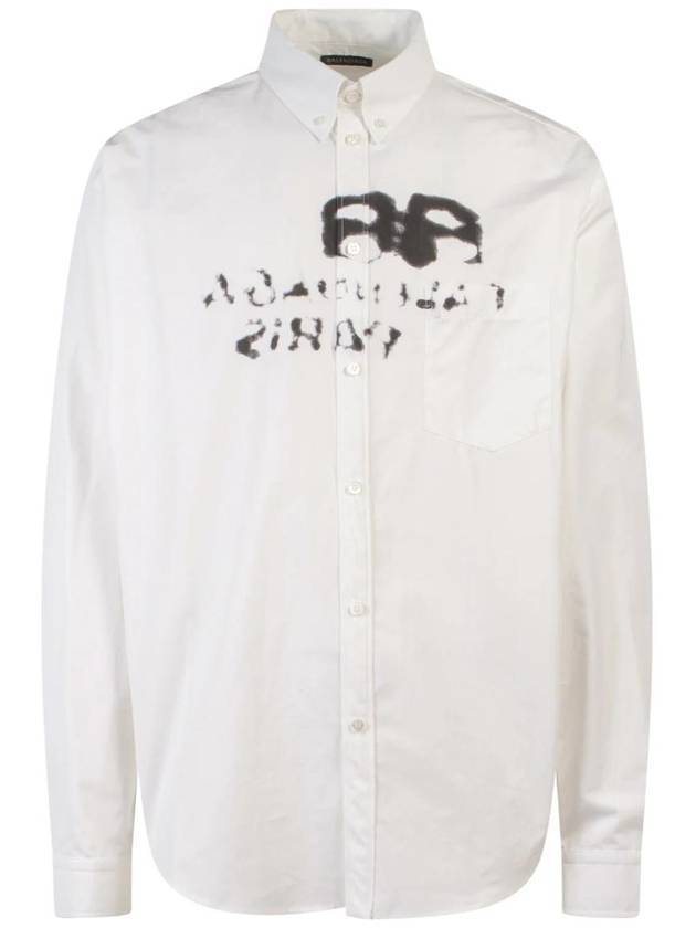 Luxury Balenciaga Hand Drawn BB Overfit Long Sleeve Shirt White