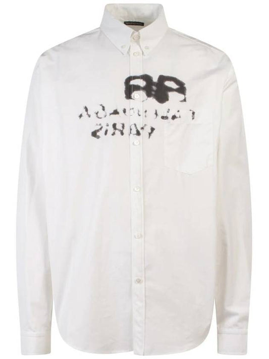 Luxury Balenciaga Hand Drawn BB Overfit Long Sleeve Shirt White