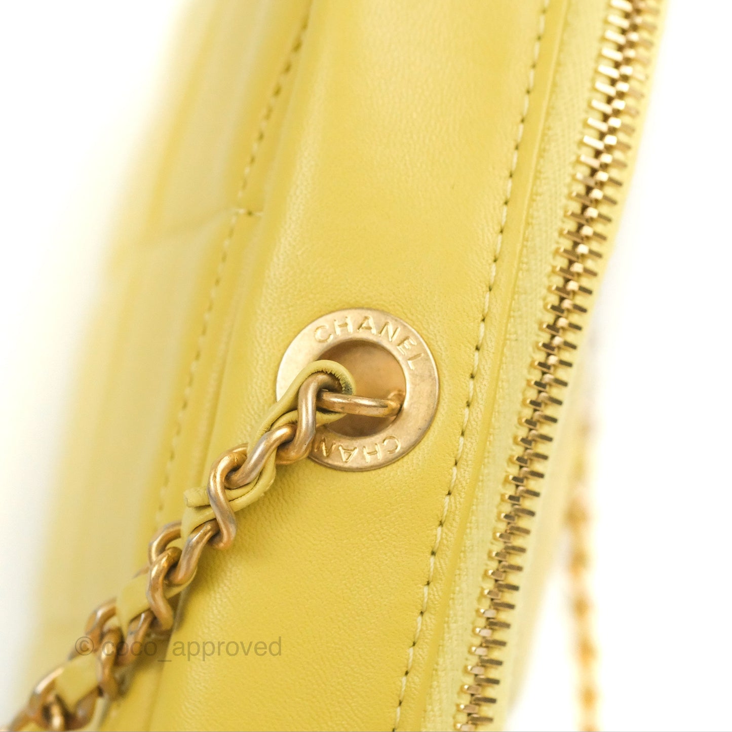 Chanel Small Quilted Diamond Cut Bag Yellow Lambskin Aged Gold Hardware