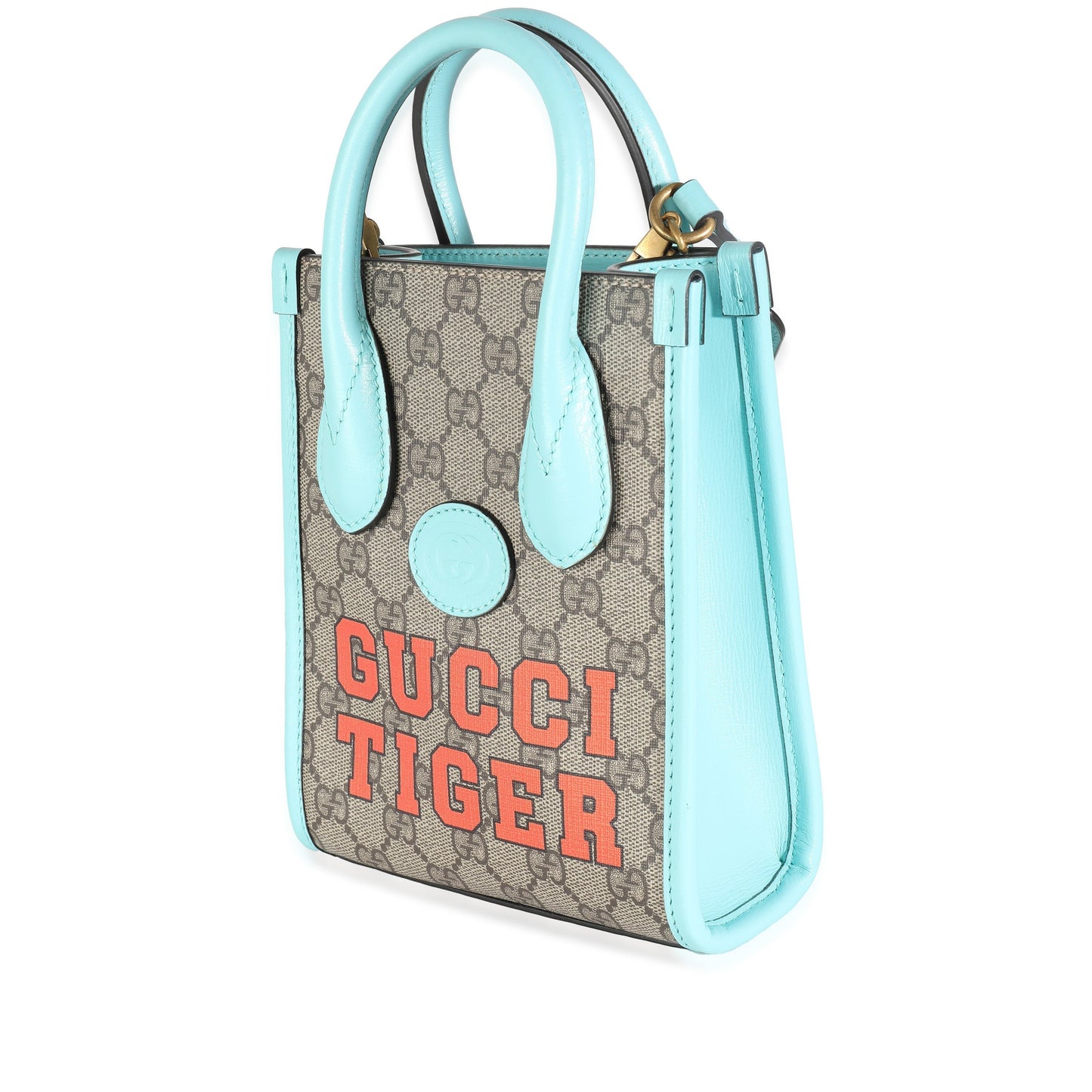 Luxury Gucci Trending 2025 Blue Leather GG Supreme Canvas Tiger Mini Tote
