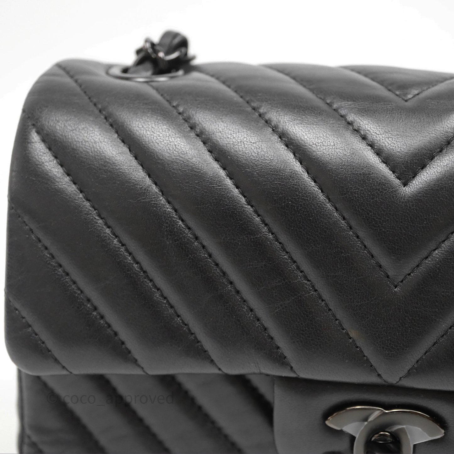 Chanel Quilted Mini Rectangular Chevron Black Lambskin So Black Hardware