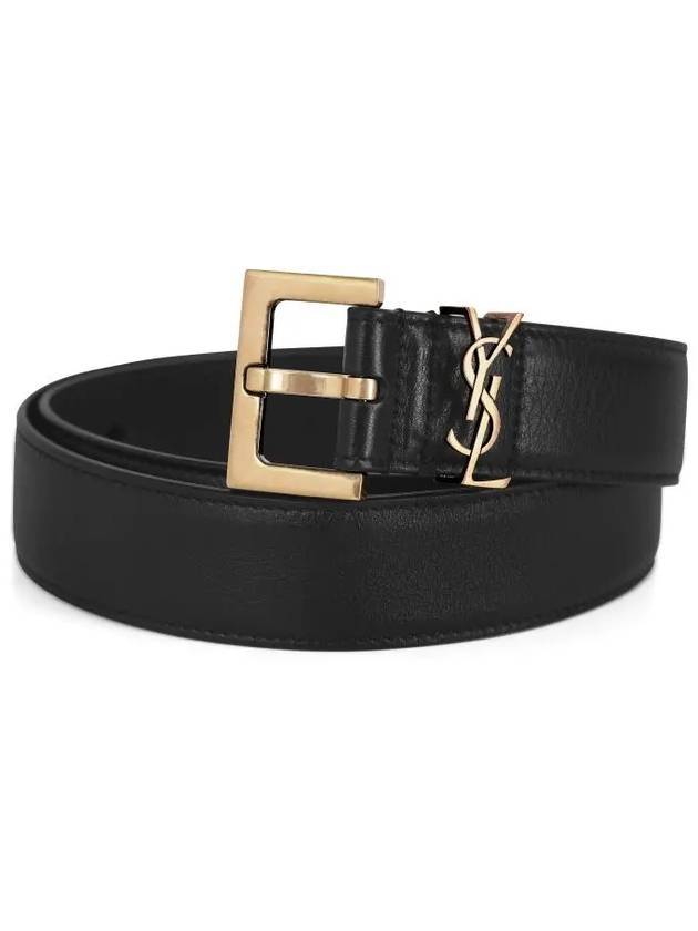 Luxury Saint Laurent Monogram Buckle Leather Belt Black