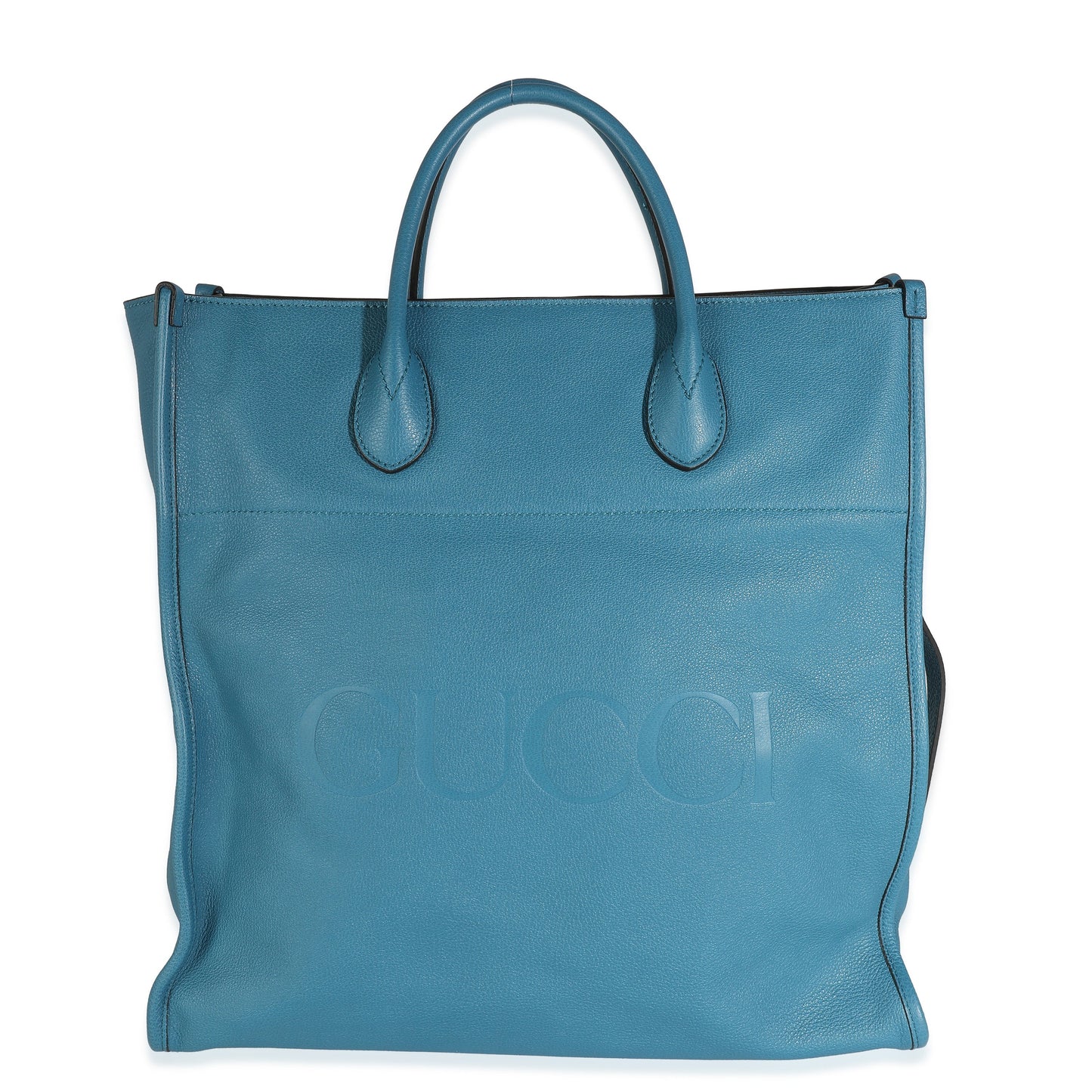 Luxury Gucci Trending 2025 Blue Leather Logo Embossed Shopper Tote