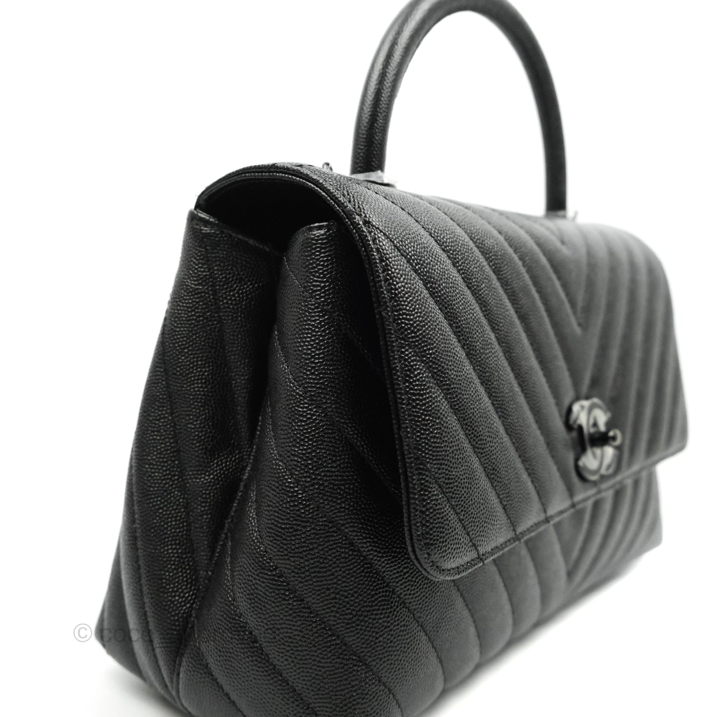 Chanel Small (Medium) Coco Handle Chevron So Black Caviar