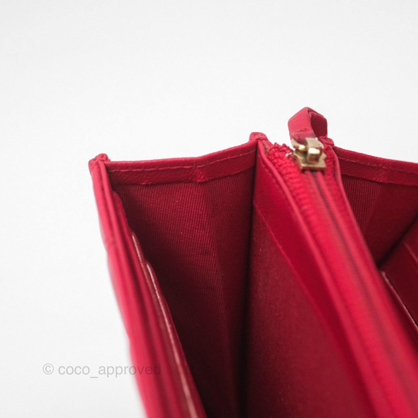 Chanel Quilted Boy Flap Long Wallet Red Lambskin Gold Hardware