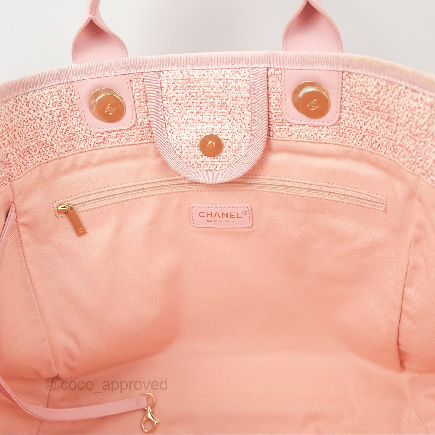 Chanel Large Deauville Tote Pink Woven Tweed Gold Hardware