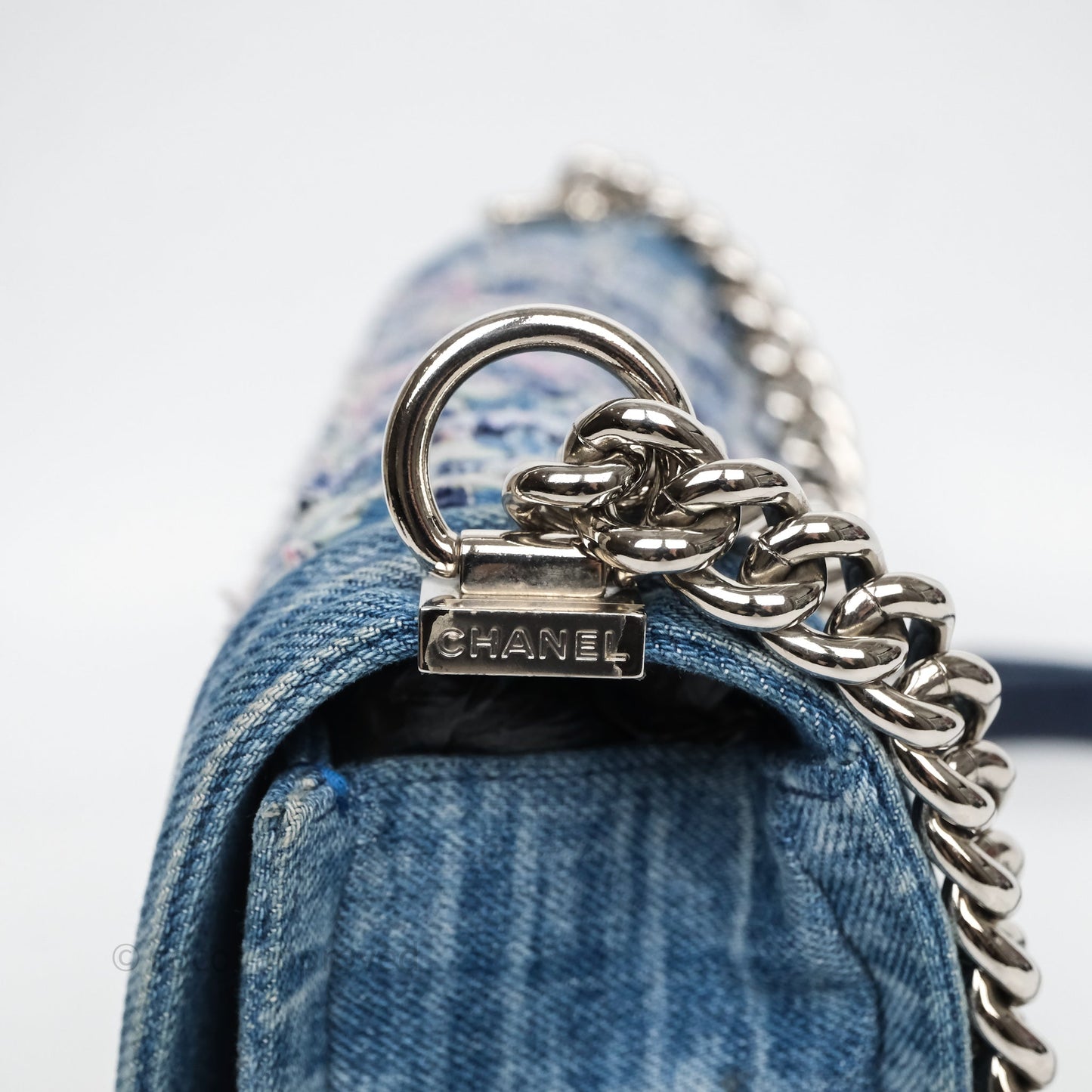 Chanel Medium Boy Blue Denim Tweed Silver Hardware