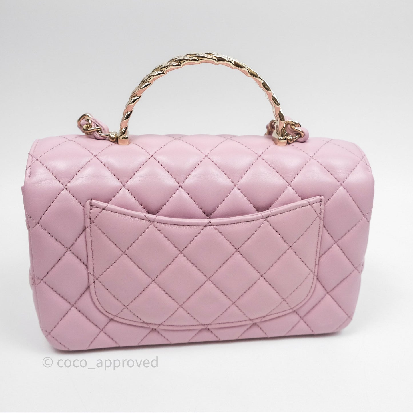 Chanel Logo Top Handle Mini Rectangular Flap Bag Pink Lambskin Gold Hardware