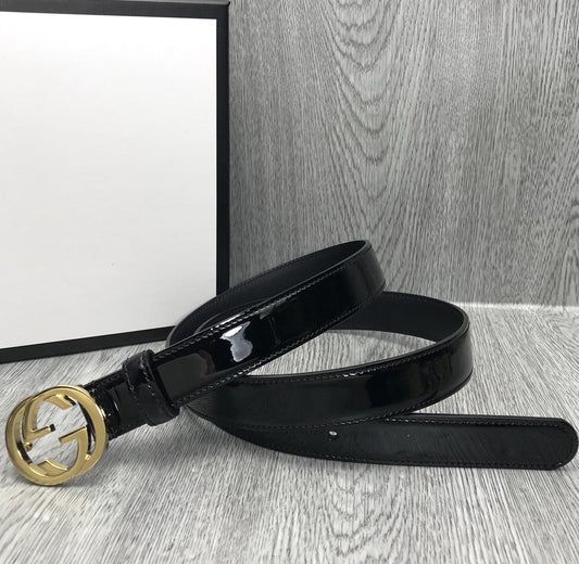 Luxury Gucci GG BELT INTERLOCKING G BUCKLE 25MM BLACK LEATHER