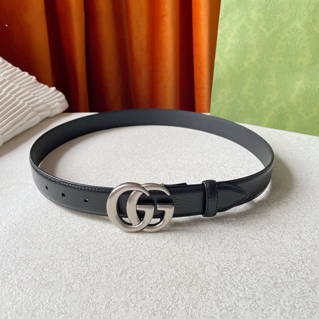 Luxury Gucci GG BELT DOUBLE G BUCKLE 30MM BLACK LEATHER
