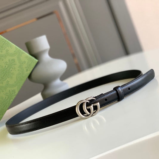 Luxury Gucci GG MARMONT THIN BELT DOUBLE G BUCKLE BLACK LEATHER