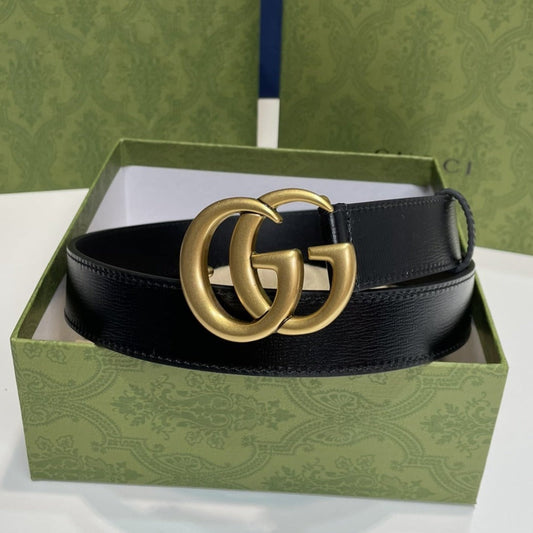 Luxury Gucci MARMONT 30MM DOUBLE G GOLD BUCKLE BLACK LEATHER