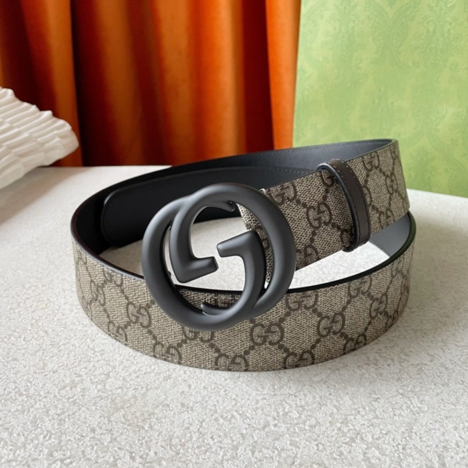 Luxury Gucci DOUBLE G BLACK BUCKLE 40MM BEIGE CANVAS