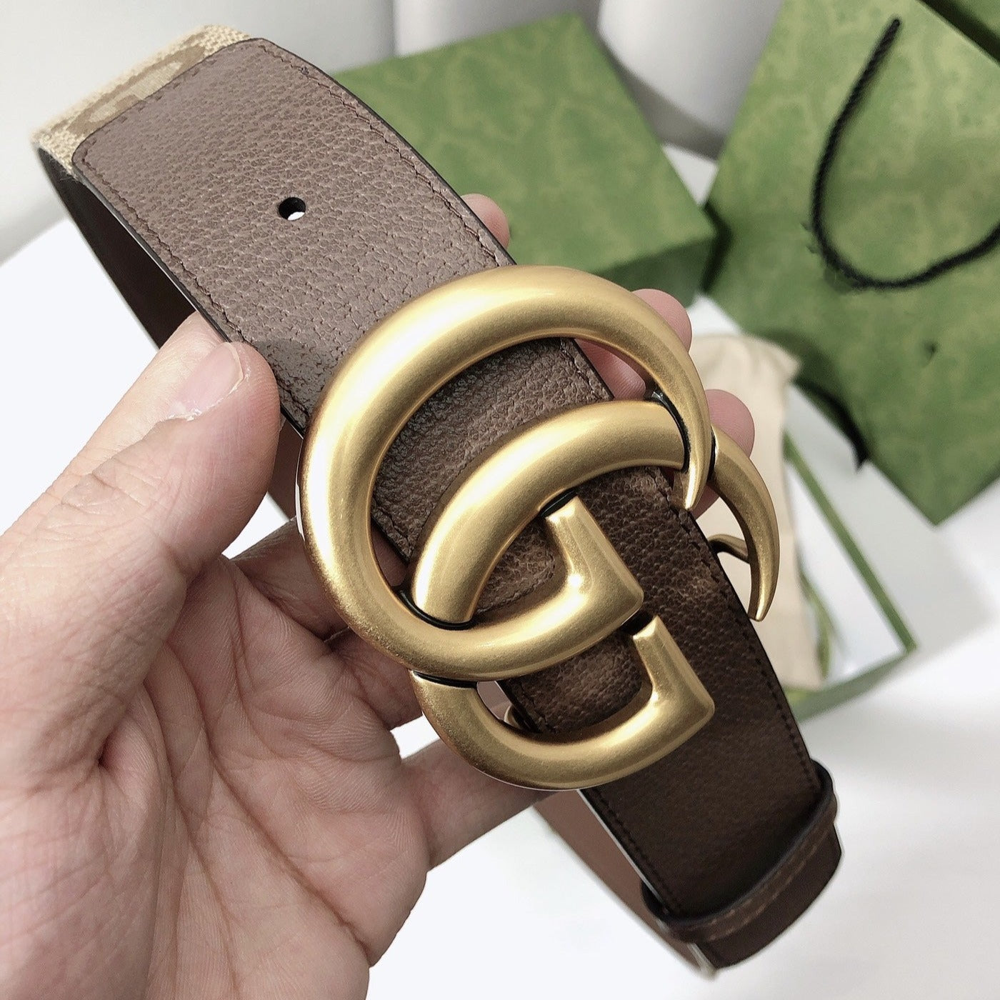 Luxury Gucci GG BELT 40MM GOLD BUCKLE BEIGE CANVAS