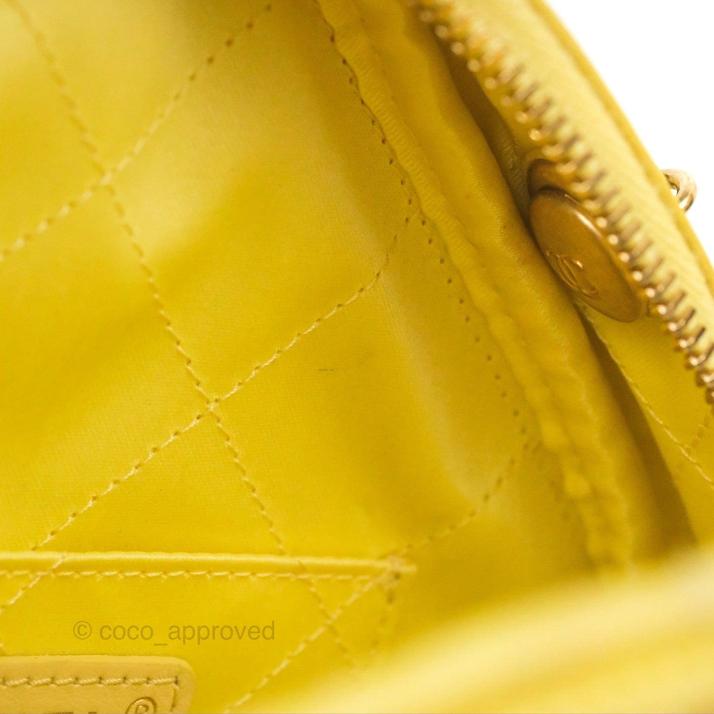 Chanel Small Quilted Diamond Cut Bag Yellow Lambskin Aged Gold Hardware
