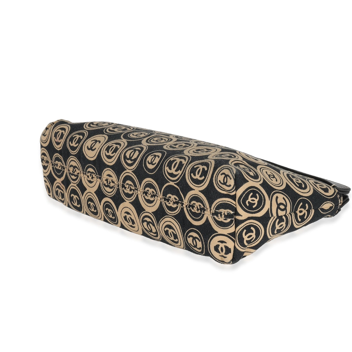 CHANEL Black Beige Canvas CC Logo Clutch