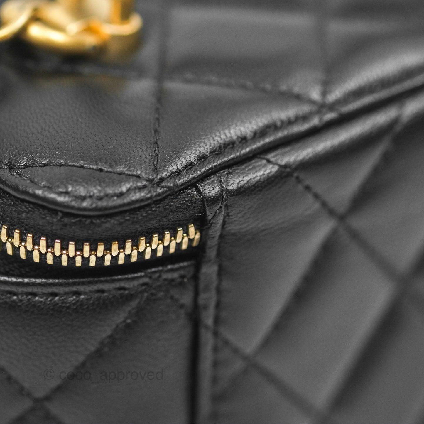 Chanel Vanity Rectangular Metal Top Handle Black Lambskin Aged Gold Hardware 22B
