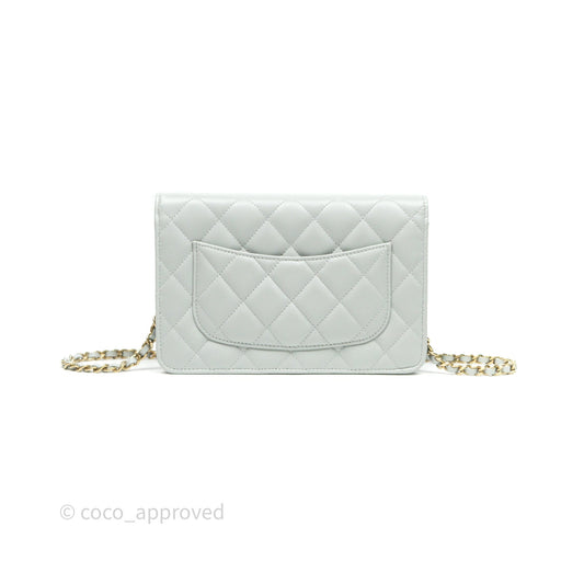 Chanel Classic Quilted Wallet on Chain WOC Grey Lambskin Gold Hardware