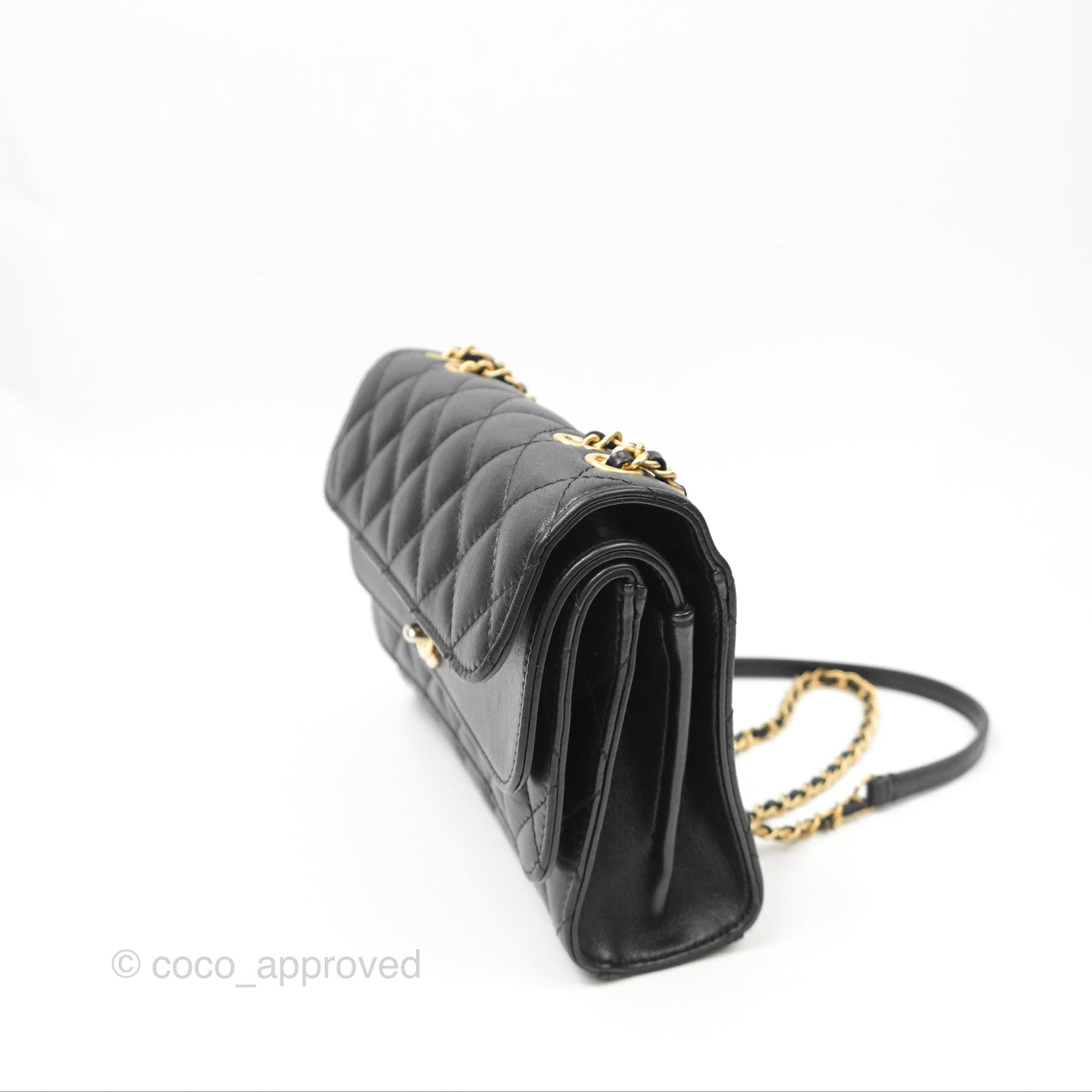 Chanel Triple Flap Bag Quilted Black Calfskin Aged Gold Hardware