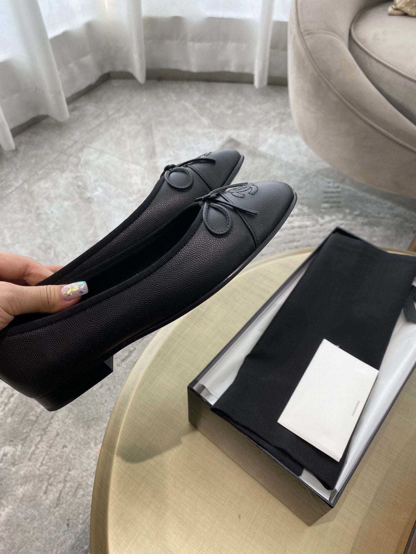 Luxury Chanel ballet flats black grained calfskin