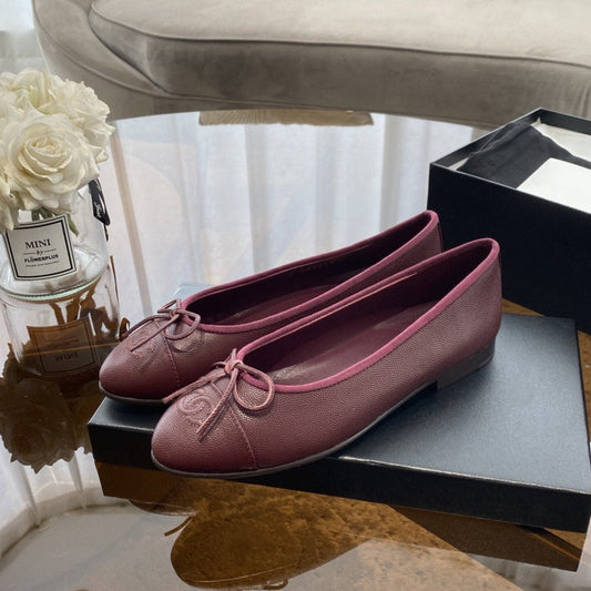 Luxury Chanel ballet flats burgundy grained calfskin