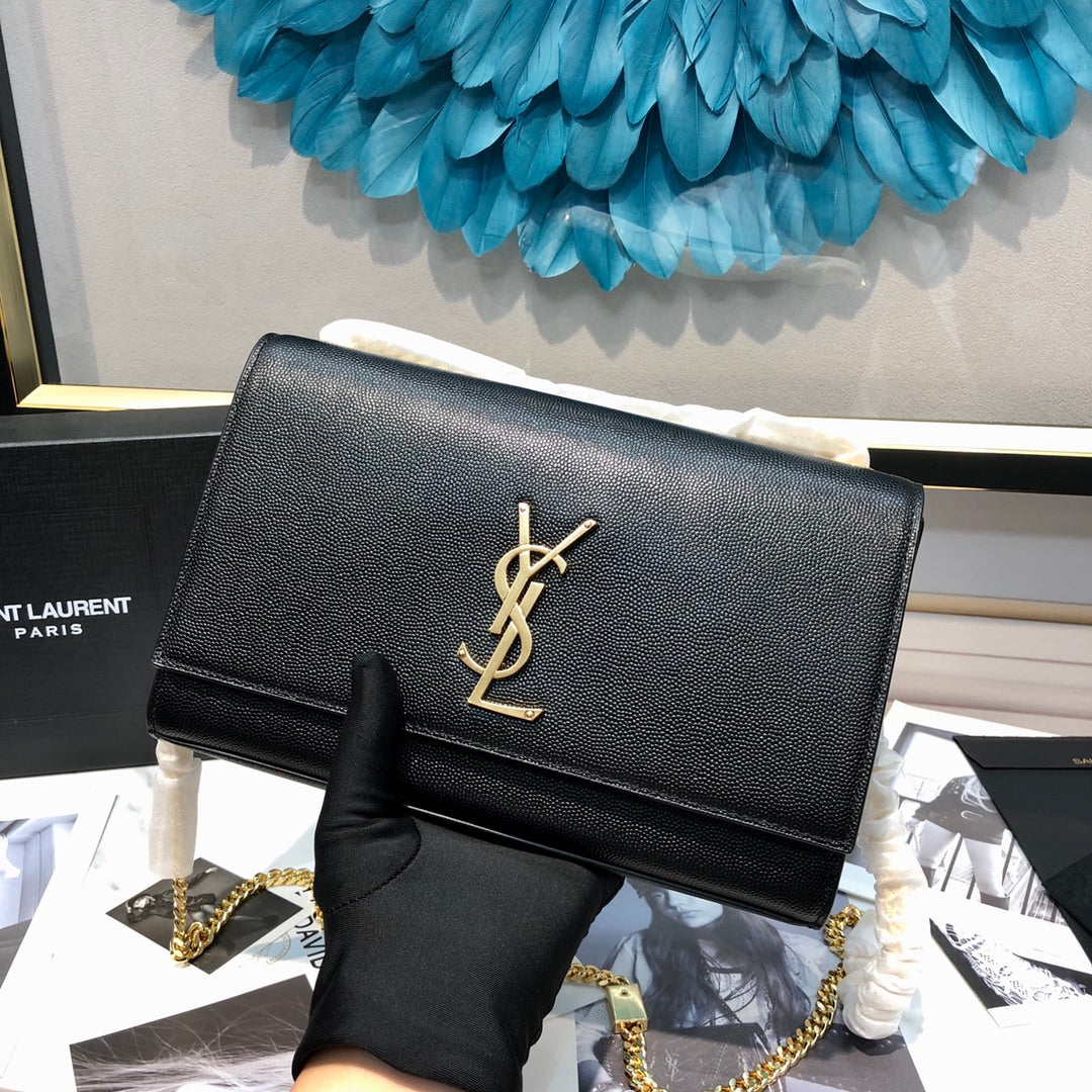 Luxury Saint Laurent kate medium 24cm black grained calfskin