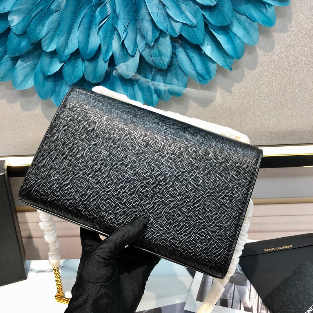 Luxury Saint Laurent kate medium 24cm black grained calfskin