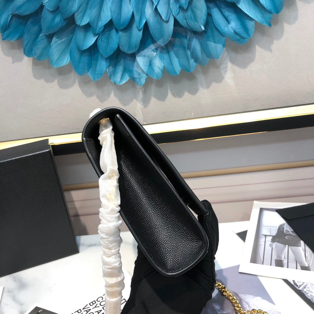 Luxury Saint Laurent kate medium 24cm black grained calfskin