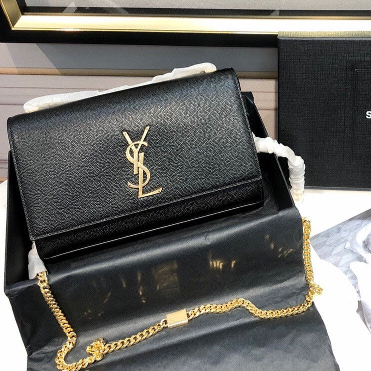 Luxury Saint Laurent kate medium 24cm black grained calfskin