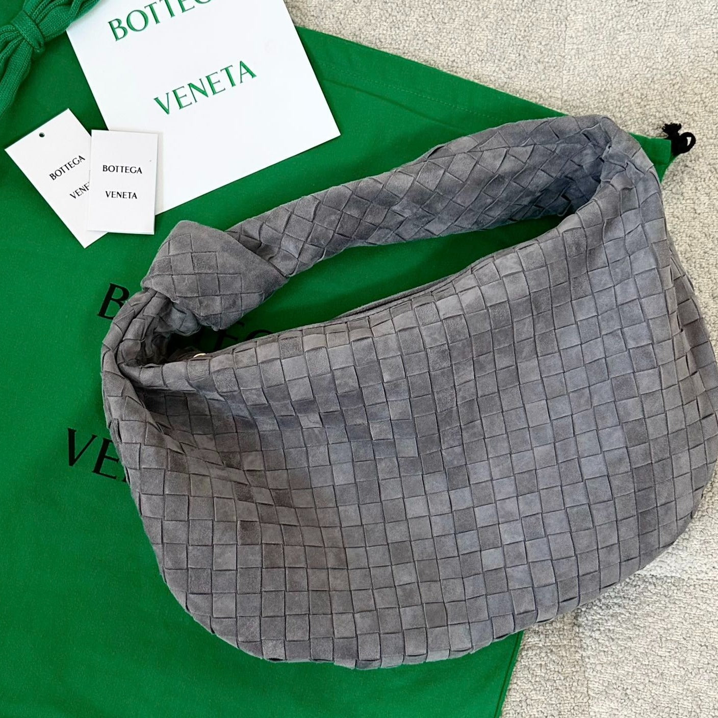 Luxury Bottega Veneta BV SMALL JODIE 48CM GREY SUEDE LEATHER