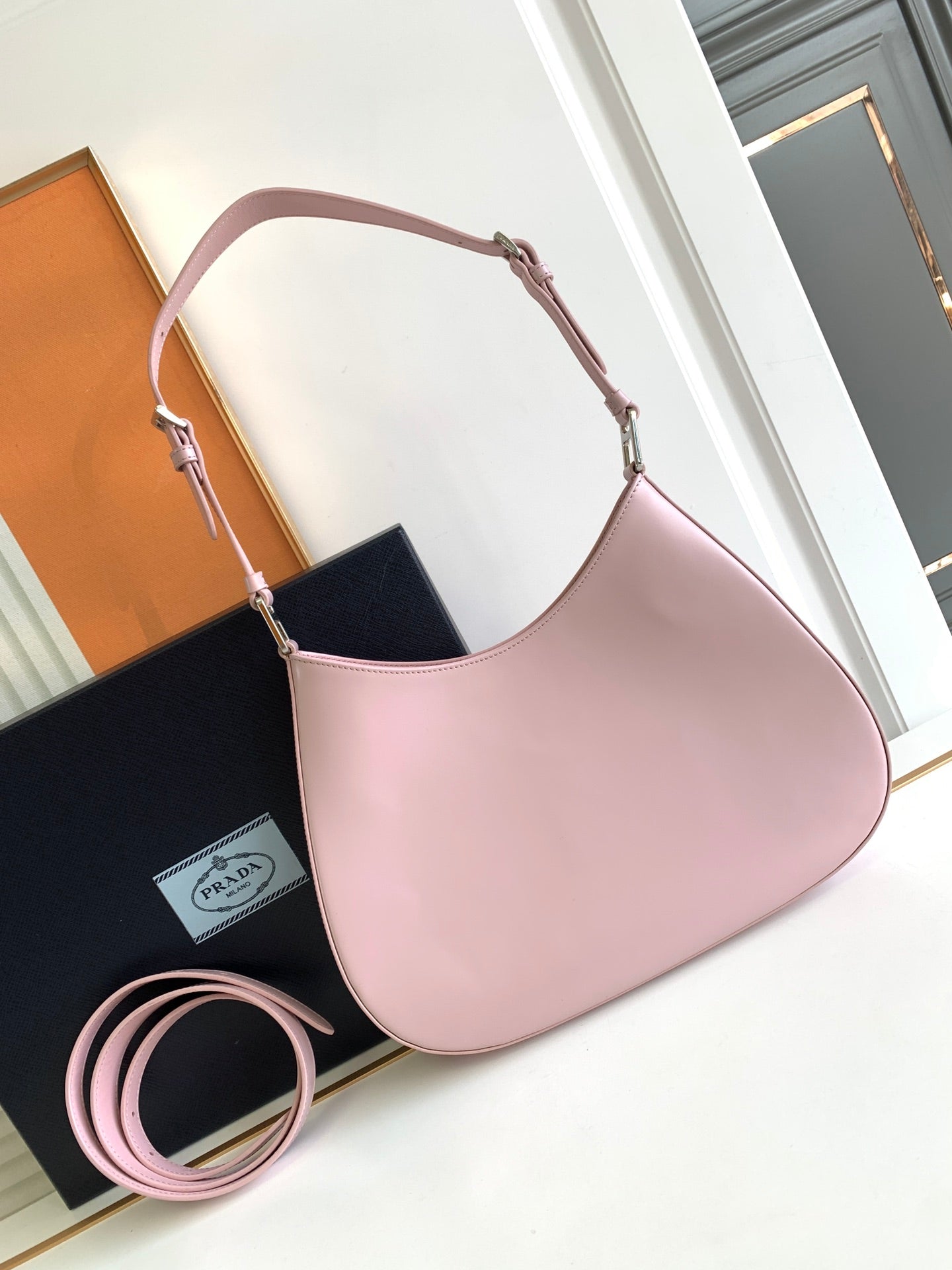 Luxury PradaCLEO 30 PINK BRUSHED LEATHER SHOULDER BAG