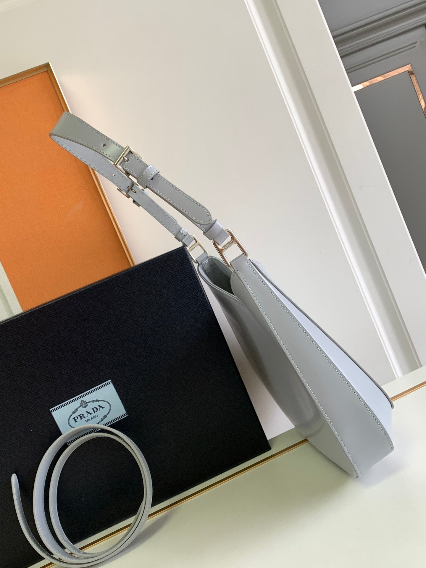 Luxury PradaCLEO 30 GREY BRUSHED LEATHER SHOULDER BAG